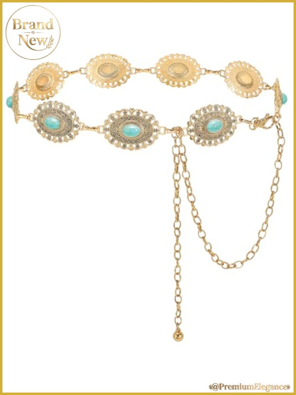 Western Chain Belt Rhinestone Metal Link Turquoise Cowgirl Dress Jeans